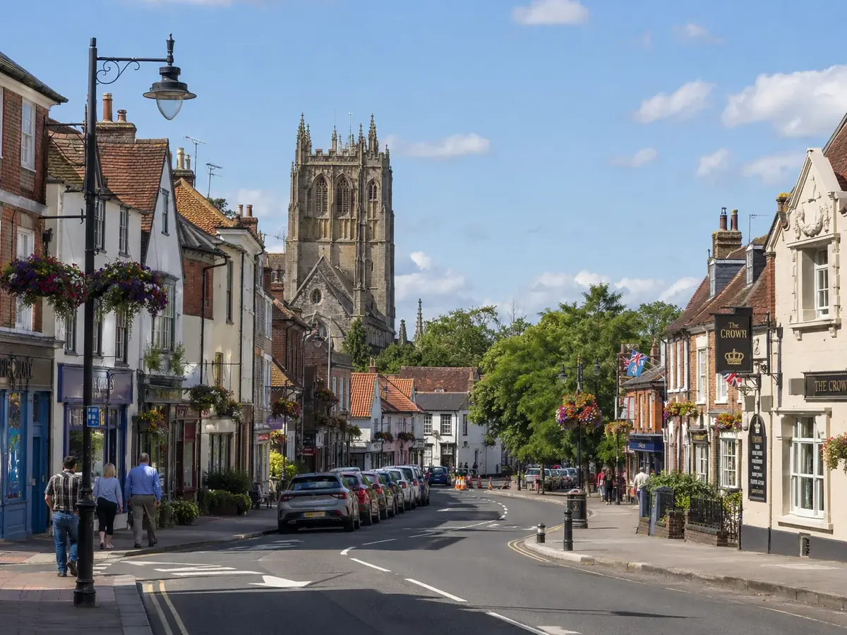 Wimborne Minster street scene in Dorset